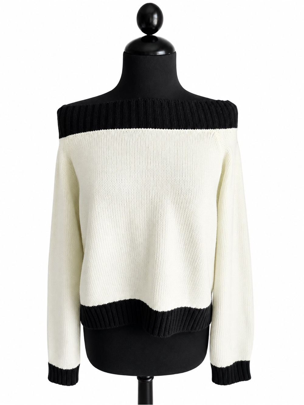 NWT WeWoreWhat Off-Shoulder Two-Tone Knit Sweater - Black & Cream